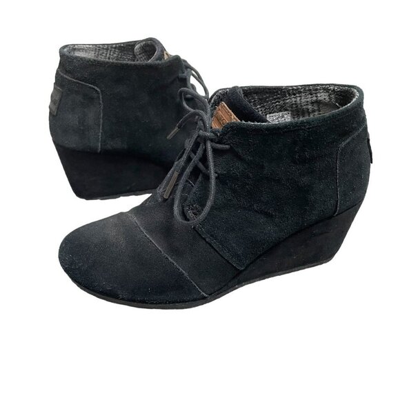 Toms Black Suede Desert Lace-Up Wedges Women's Size 7 Classic Neutral Comfort - Picture 1 of 10
